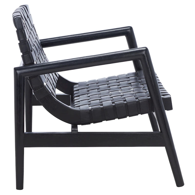 Fauteuil d'appoint en cuir tressé noir / cognac / blanc – Une place