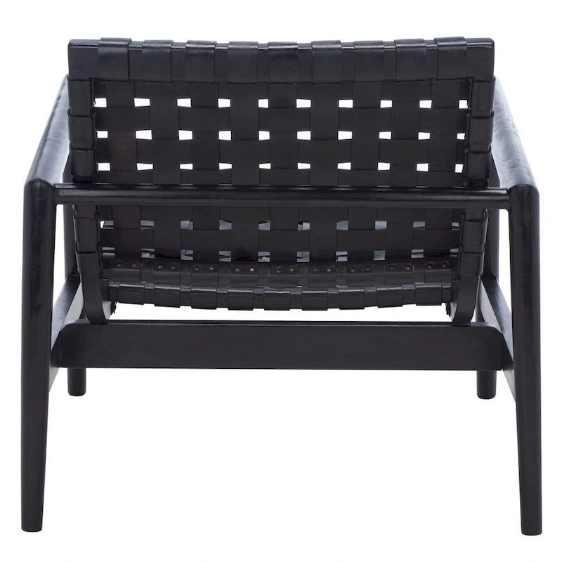 Fauteuil d'appoint en cuir tressé noir / cognac / blanc – Une place