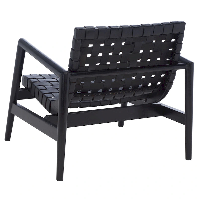 Fauteuil d'appoint en cuir tressé noir / cognac / blanc – Une place