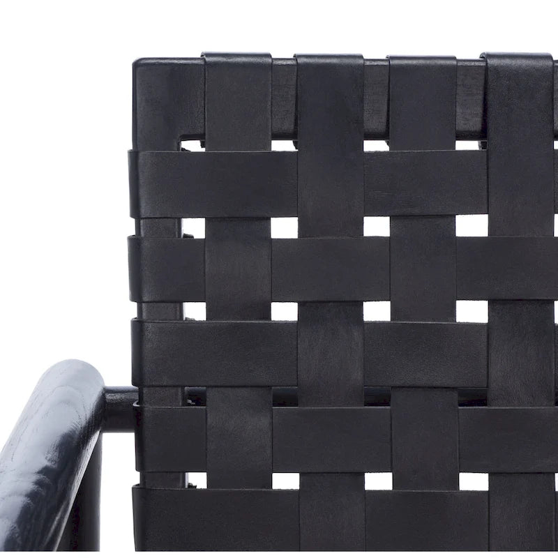 Fauteuil d'appoint en cuir tressé noir / cognac / blanc – Une place