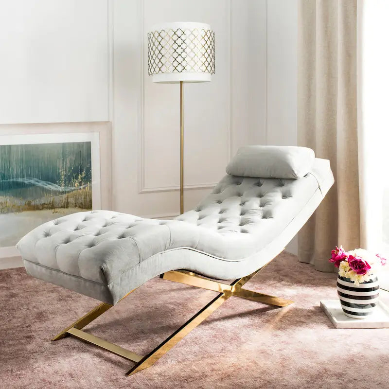 SAFAVIEH Cheri Chaise longue avec oreiller rond - 65Lx23Px33H