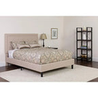 Lit Plateforme capitonné Queen Beige avec Tête de Lit Capitonnée