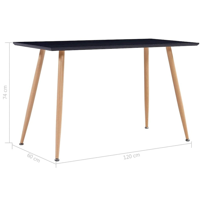 Table de salle à manger Black & Oak 6 personnes, plateau MDF avec pieds en acier