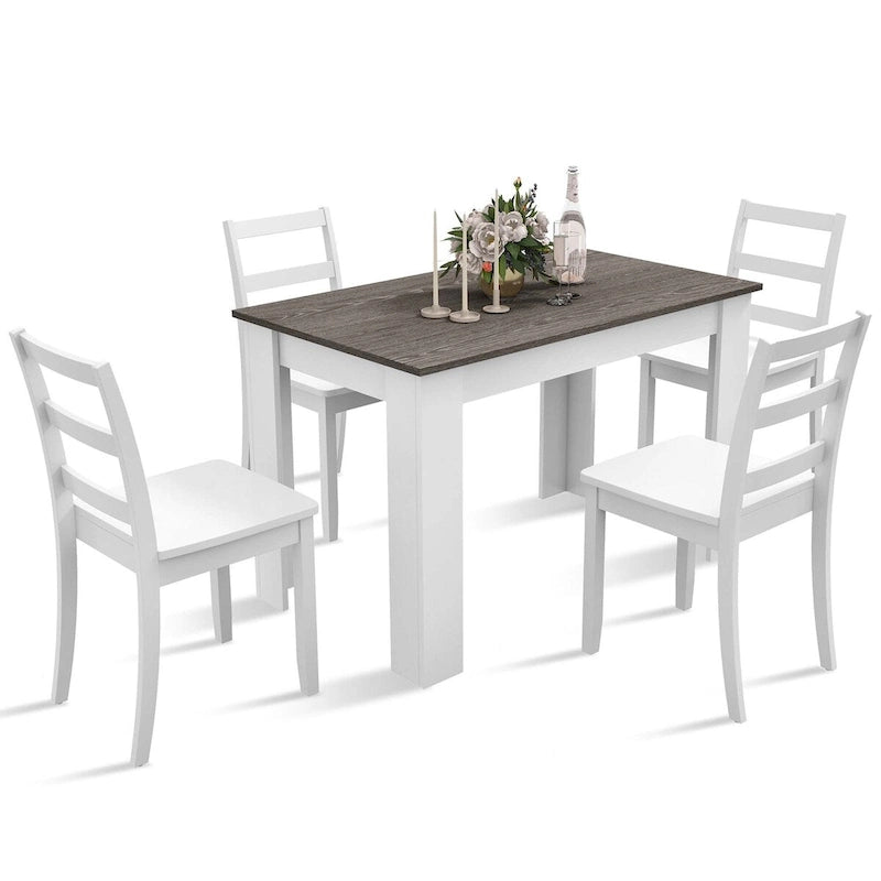 Costway Ensemble de salle à manger 5 pièces Table rectangulaire moderne et 4 chaises en bois d'hévéa