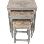 Set of 3 Matte Gray Etched Stackable Nesting Side Tables 24