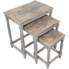 Ensemble de 3 tables gigognes d'appoint grises mattes gravées empilables 24