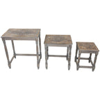 Ensemble de 3 tables gigognes d'appoint grises mattes gravées empilables 24