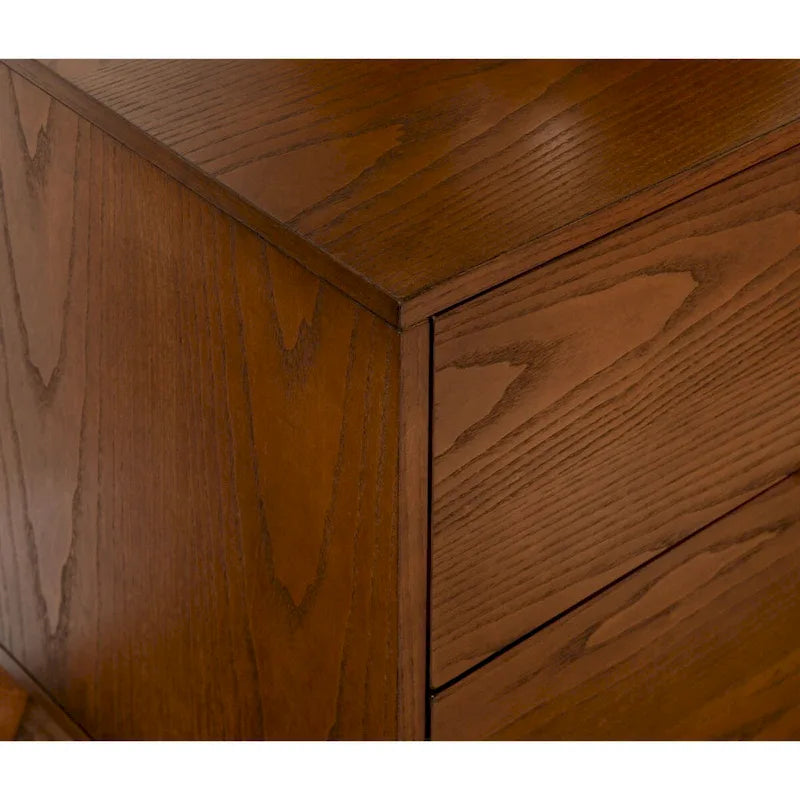 Table de chevet à 2 tiroirs marron avec poignées en bronze
