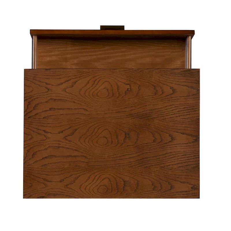 Table de chevet à 2 tiroirs marron avec poignées en bronze