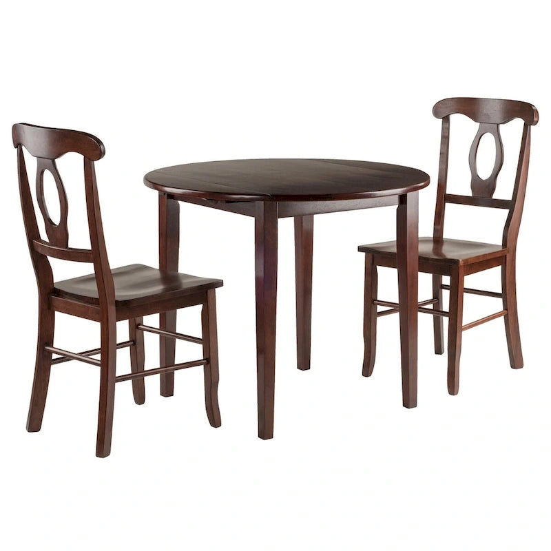 Table à rabats 3 pièces avec chaises à dossier ajouré en forme de serrure, Noyer
