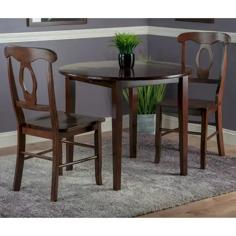 Table à rabats 3 pièces avec chaises à dossier ajouré en forme de serrure, Noyer