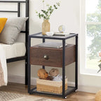 VECELO (Lot de 2) Table de chevet moderne à 1 tiroir avec étagères en verre à 2 niveaux