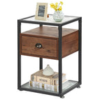 VECELO (Lot de 2) Table de chevet moderne à 1 tiroir avec étagères en verre à 2 niveaux