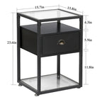 VECELO (Lot de 2) Table de chevet moderne à 1 tiroir avec étagères en verre à 2 niveaux