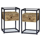 VECELO (Lot de 2) Table de chevet moderne à 1 tiroir avec étagères en verre à 2 niveaux