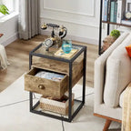 VECELO (Lot de 2) Table de chevet moderne à 1 tiroir avec étagères en verre à 2 niveaux