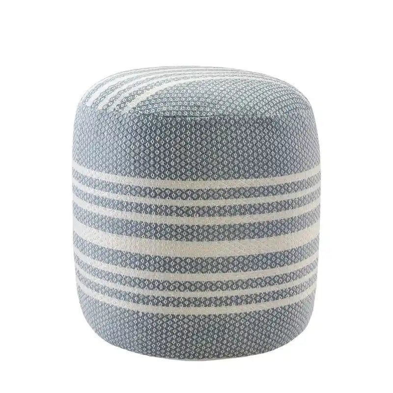 20 poufs ronds rayés bleus et blancs