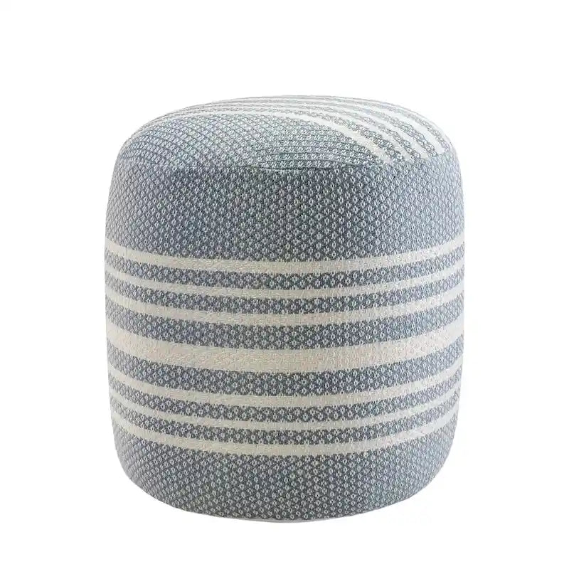 20 poufs ronds rayés bleus et blancs