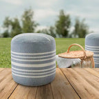 20 poufs ronds rayés bleus et blancs