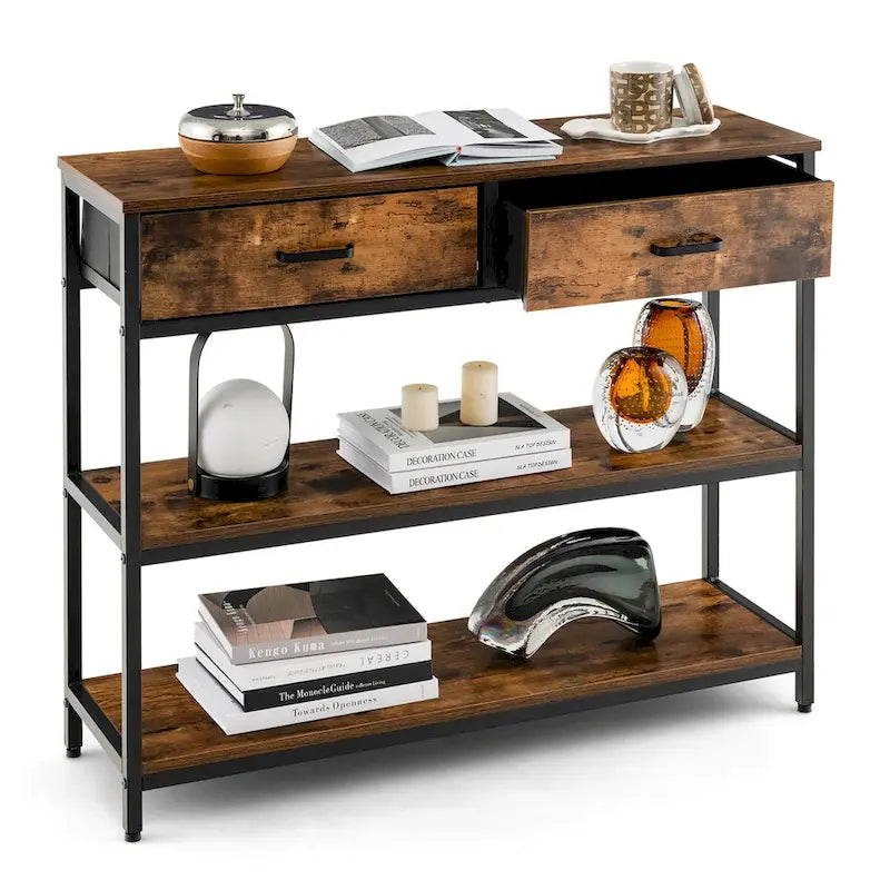 Costway Console Entryway Table Sofa Side Table with Folding Fabric