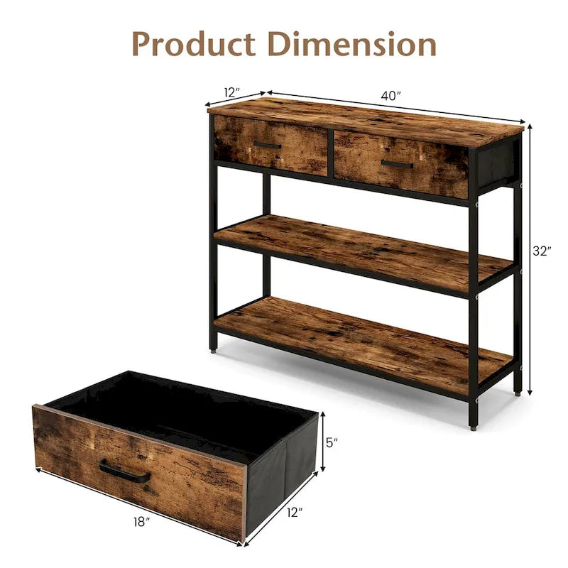 Console d'entrée Costway, table d'appoint pour canapé avec tiroirs pliables en tissu