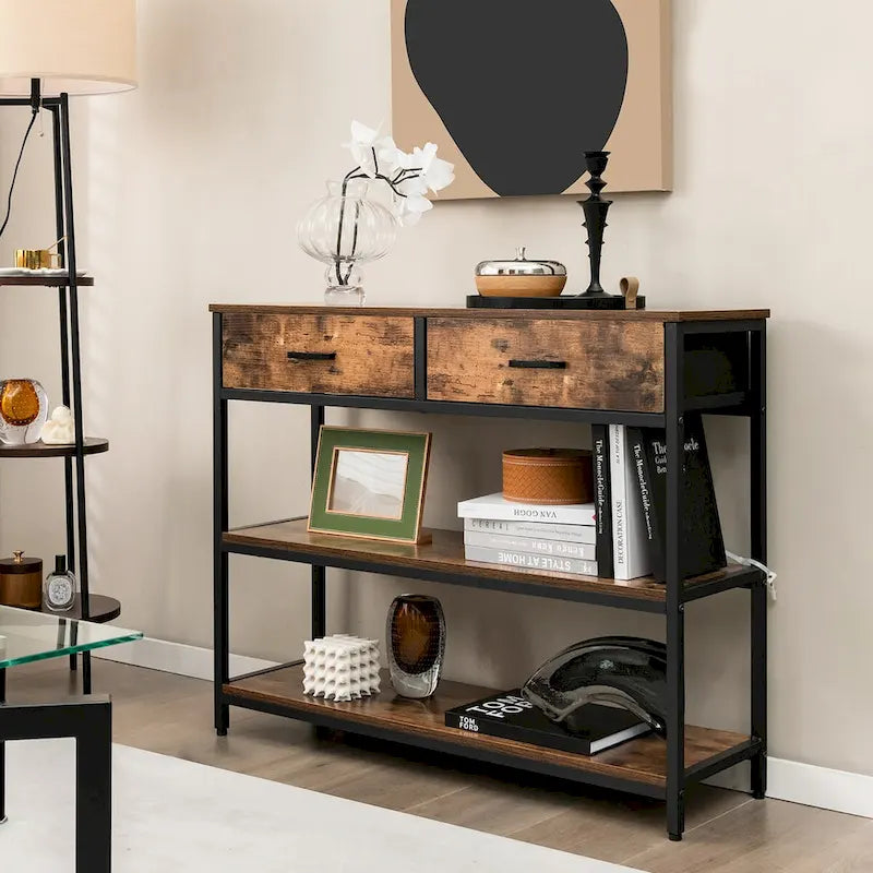Console d'entrée Costway, table d'appoint pour canapé avec tiroirs pliables en tissu
