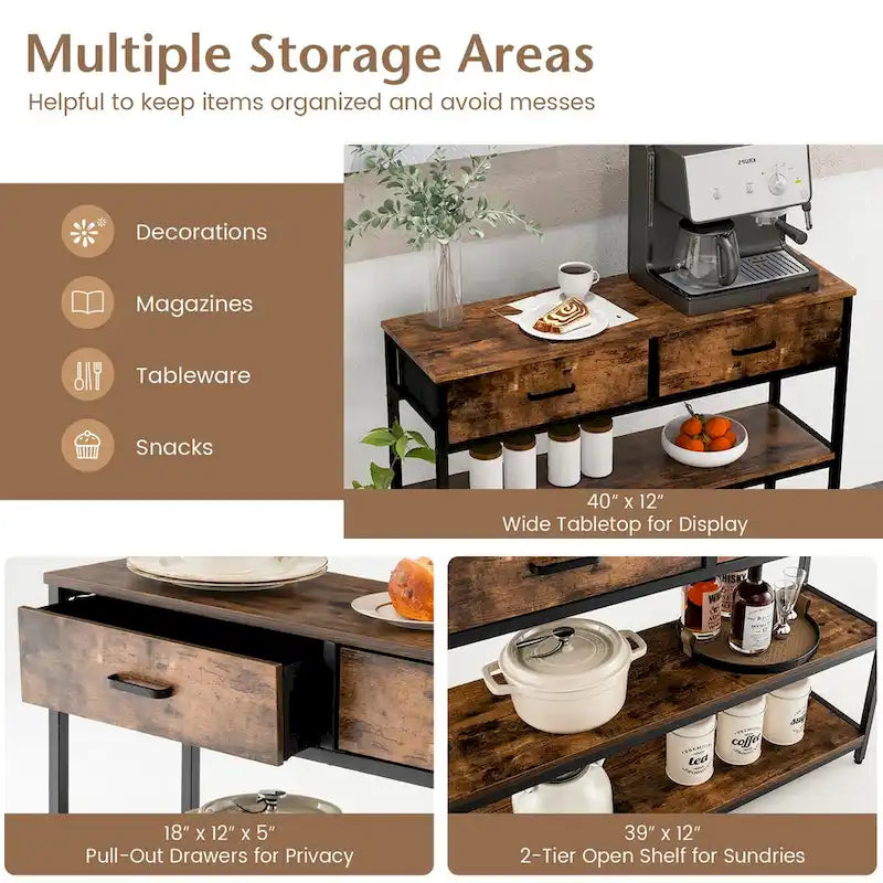 Console d'entrée Costway, table d'appoint pour canapé avec tiroirs pliables en tissu