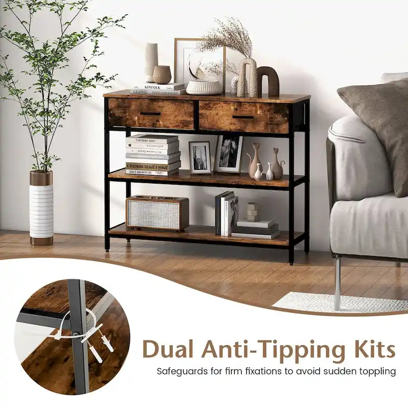 Console d'entrée Costway, table d'appoint pour canapé avec tiroirs pliables en tissu