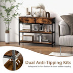 Console d'entrée Costway, table d'appoint pour canapé avec tiroirs pliables en tissu