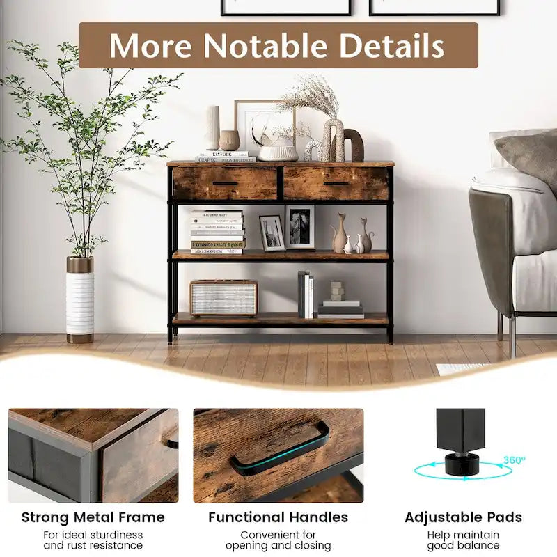 Console d'entrée Costway, table d'appoint pour canapé avec tiroirs pliables en tissu