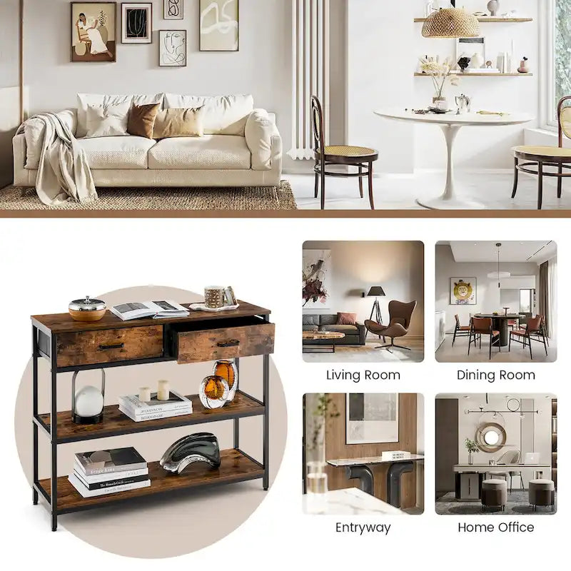 Console d'entrée Costway, table d'appoint pour canapé avec tiroirs pliables en tissu
