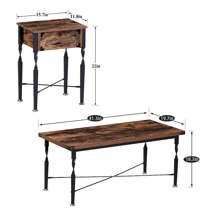 Tables de chevet Taomika, table basse, ensembles de tables basses modernes, marron rustique, lot de 1/2/3