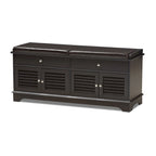 Banc de rangement pour chaussures à 2 tiroirs en bois marron foncé Leo, style moderne et contemporain – 52,5 cm de haut x 120,5 cm de large x 39,7 cm de profondeur