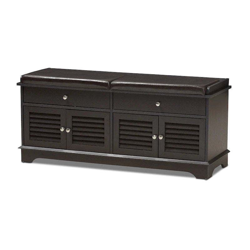 Banc de rangement pour chaussures à 2 tiroirs en bois marron foncé Leo, style moderne et contemporain – 52,5 cm de haut x 120,5 cm de large x 39,7 cm de profondeur