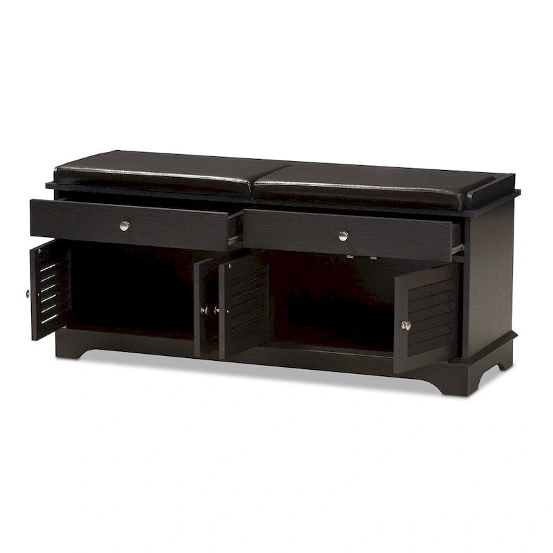 Banc de rangement pour chaussures à 2 tiroirs en bois marron foncé Leo, style moderne et contemporain – 52,5 cm de haut x 120,5 cm de large x 39,7 cm de profondeur