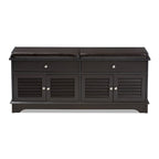 Banc de rangement pour chaussures à 2 tiroirs en bois marron foncé Leo, style moderne et contemporain – 52,5 cm de haut x 120,5 cm de large x 39,7 cm de profondeur