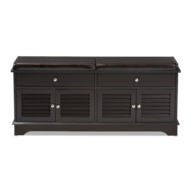 Banc de rangement pour chaussures à 2 tiroirs en bois marron foncé Leo, style moderne et contemporain – 52,5 cm de haut x 120,5 cm de large x 39,7 cm de profondeur