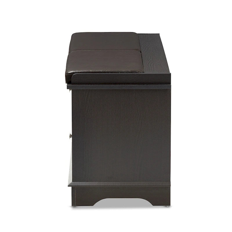 Banc de rangement pour chaussures à 2 tiroirs en bois marron foncé Leo, style moderne et contemporain – 52,5 cm de haut x 120,5 cm de large x 39,7 cm de profondeur