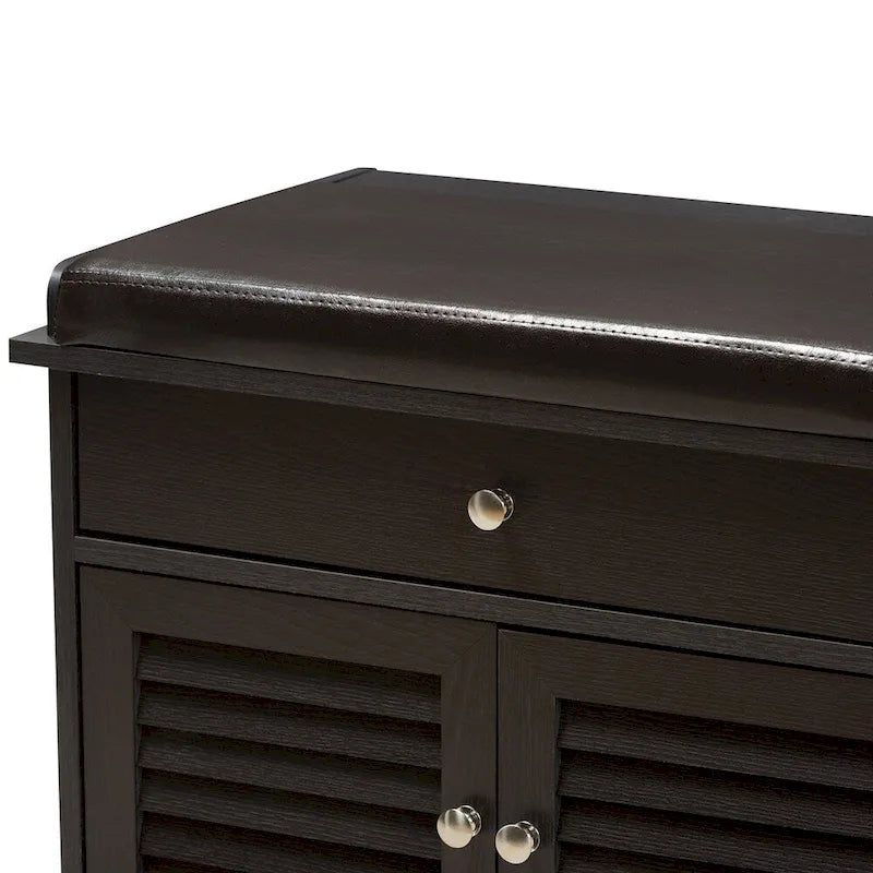 Banc de rangement pour chaussures à 2 tiroirs en bois marron foncé Leo, style moderne et contemporain – 52,5 cm de haut x 120,5 cm de large x 39,7 cm de profondeur