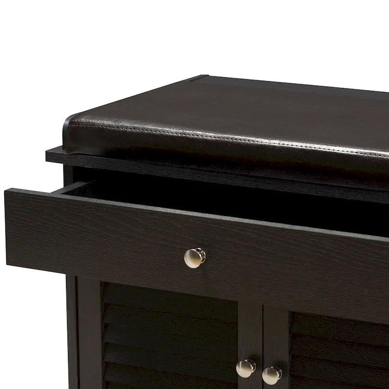 Banc de rangement pour chaussures à 2 tiroirs en bois marron foncé Leo, style moderne et contemporain – 52,5 cm de haut x 120,5 cm de large x 39,7 cm de profondeur