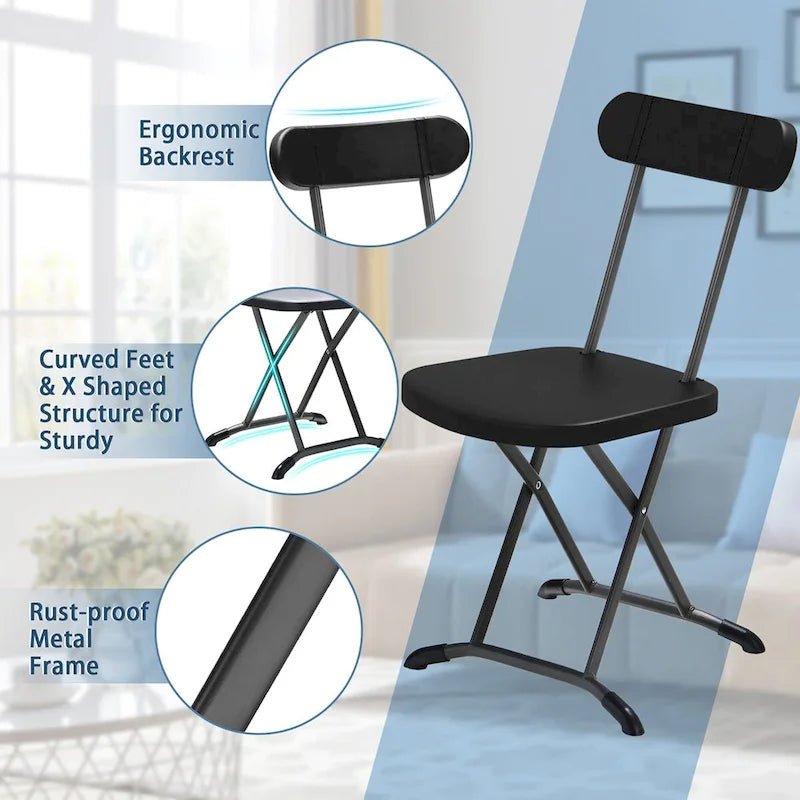 Gymax Lot de 4 chaises pliantes avec pieds incurvés en métal, assise large et ergonomique