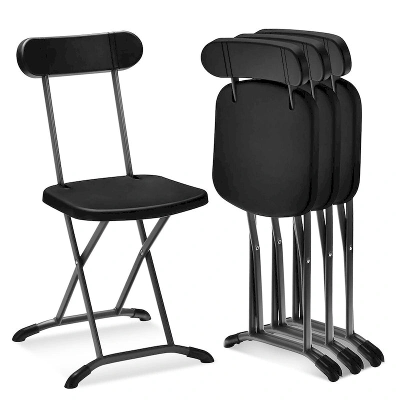 Gymax Lot de 4 chaises pliantes avec pieds incurvés en métal, assise large et ergonomique