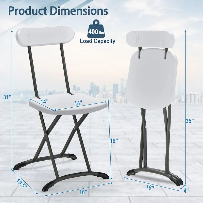 Gymax Lot de 4 chaises pliantes avec pieds incurvés en métal, assise large et ergonomique