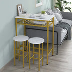 Elephance – Ensemble table de bar 3 pièces, table de salle à manger hauteur comptoir, table de bistrot avec 2 tabourets et étagère de rangement ouverte