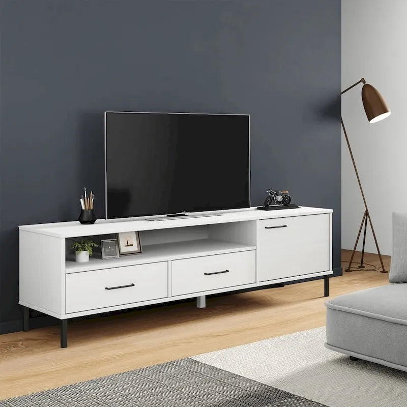 vidaXL Meuble TV Meuble console TV avec pieds en métal Bois de pin massif OSLO - 158 x 40 x 46,5 cm