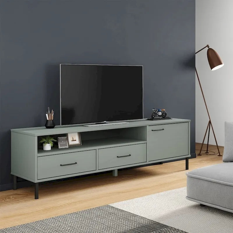 vidaXL Meuble TV Meuble console TV avec pieds en métal Bois de pin massif OSLO - 158 x 40 x 46,5 cm