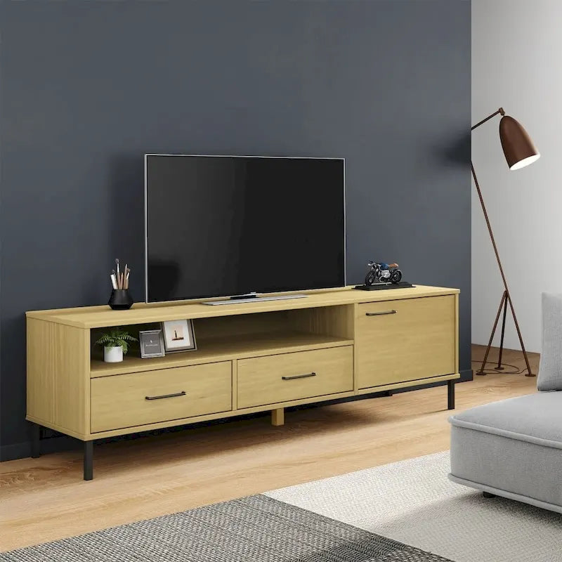 vidaXL Meuble TV Meuble console TV avec pieds en métal Bois de pin massif OSLO - 158 x 40 x 46,5 cm