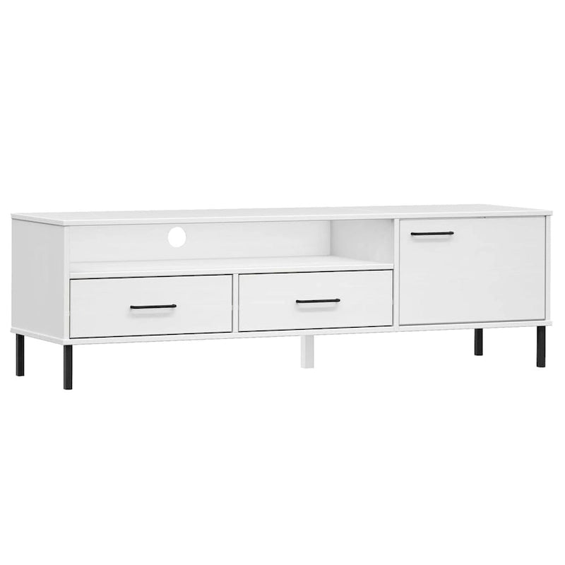 vidaXL Meuble TV Meuble console TV avec pieds en métal Bois de pin massif OSLO - 158 x 40 x 46,5 cm