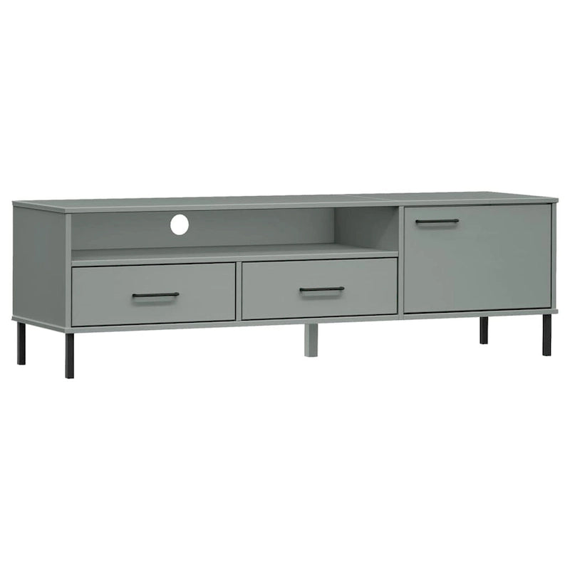 vidaXL Meuble TV Meuble console TV avec pieds en métal Bois de pin massif OSLO - 158 x 40 x 46,5 cm