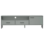 vidaXL Meuble TV Meuble console TV avec pieds en métal Bois de pin massif OSLO - 158 x 40 x 46,5 cm